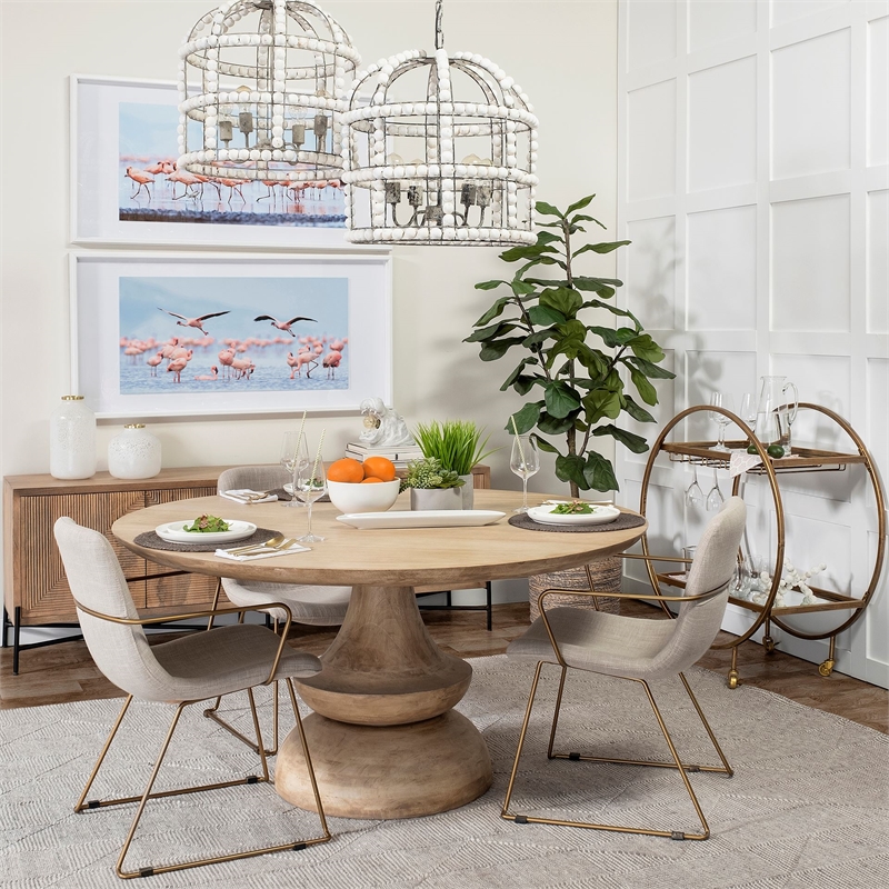 Pemberly Row Contemporary Metal Frame 2-Tier Bar Cart in Gold