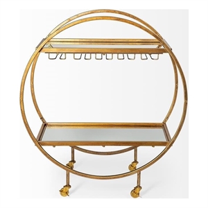 Pemberly Row Contemporary Metal Frame 2-Tier Bar Cart in Gold