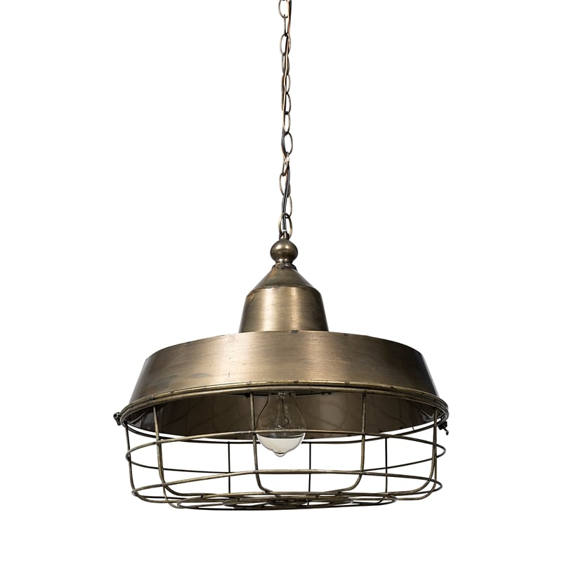 Pemberly Row Farmhouse 14x 14.5 Gold Toned Metal Cage Pendant Light
