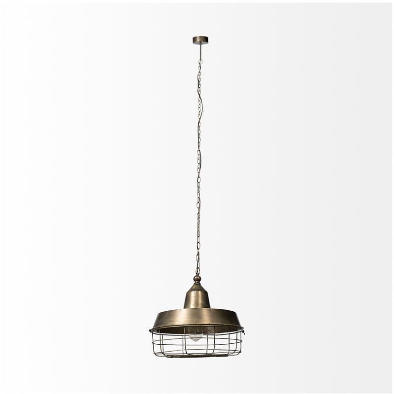 Pemberly Row Farmhouse 14x 14.5 Gold Toned Metal Cage Pendant Light