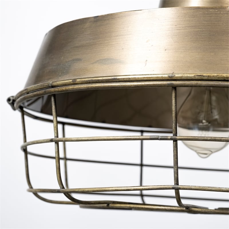 Pemberly Row Farmhouse 14x 14.5 Gold Toned Metal Cage Pendant Light