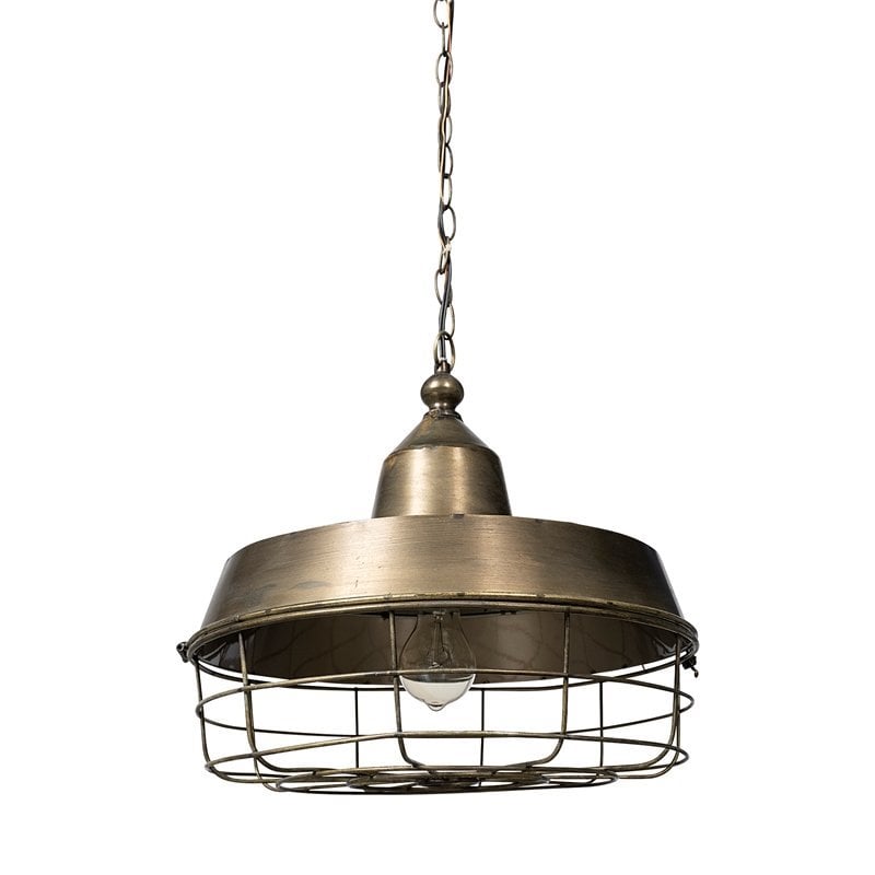 Pemberly Row Farmhouse 14x 14.5 Gold Toned Metal Cage Pendant Light
