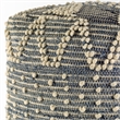 Pemberly Row Blue Denim and Ivory Cotton Stitched Square Pouf