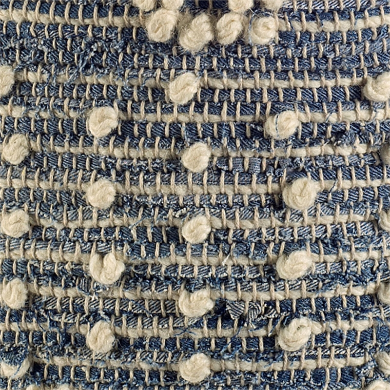Pemberly Row Blue Denim and Ivory Cotton Stitched Square Pouf