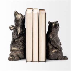 Pemberly Row Grizzly Bear Chrome Resin Weighted Bookends (Set of 2)