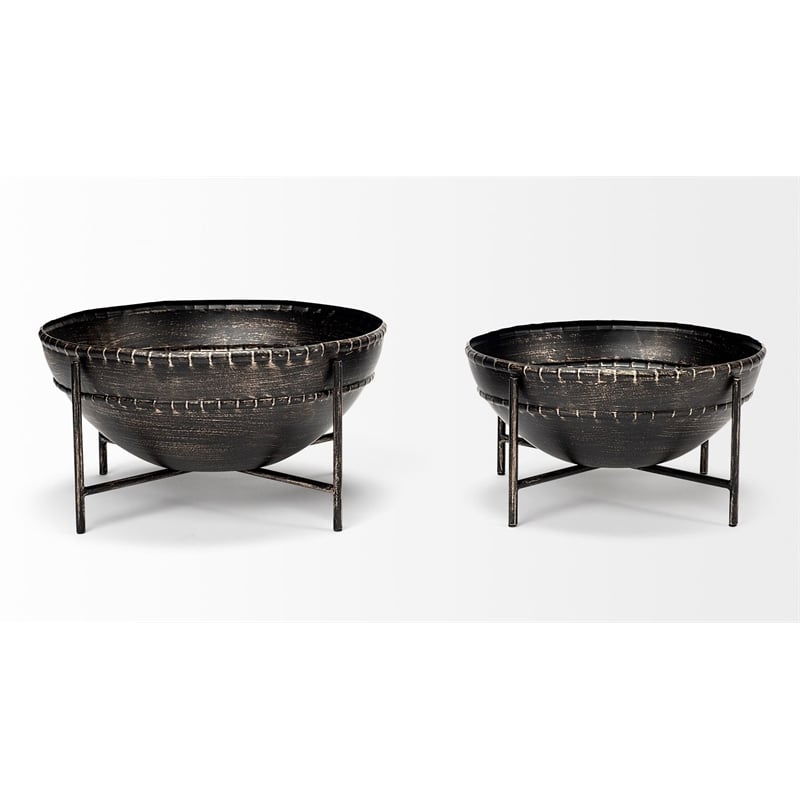 Pemberly Row Farmhouse Decorative Set of Two Bronze Metal Bowls