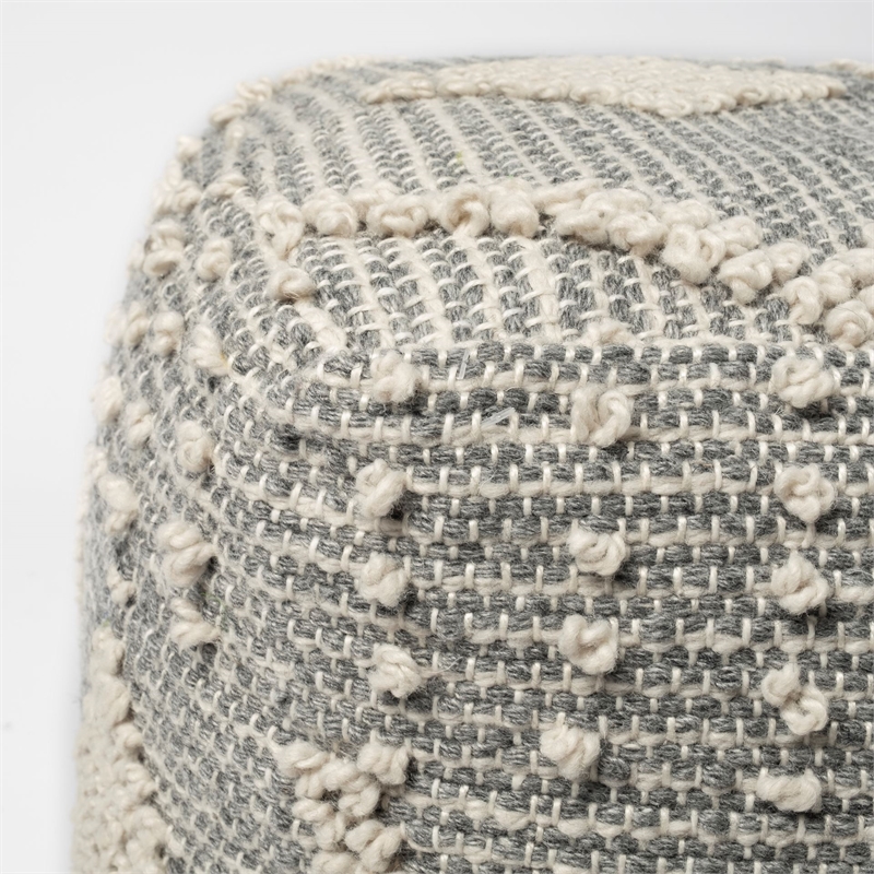 Pemberly Row Traditional Gray/Cream Fabric Handwoven Square Pouf