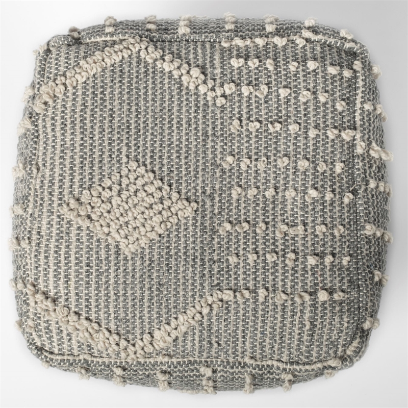 Pemberly Row Traditional Gray/Cream Fabric Handwoven Square Pouf