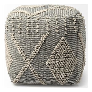 Pemberly Row Traditional Gray/Cream Fabric Handwoven Square Pouf