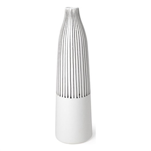 Pemberly Row Contemporary Small White Pinstripe Ceramic Vase