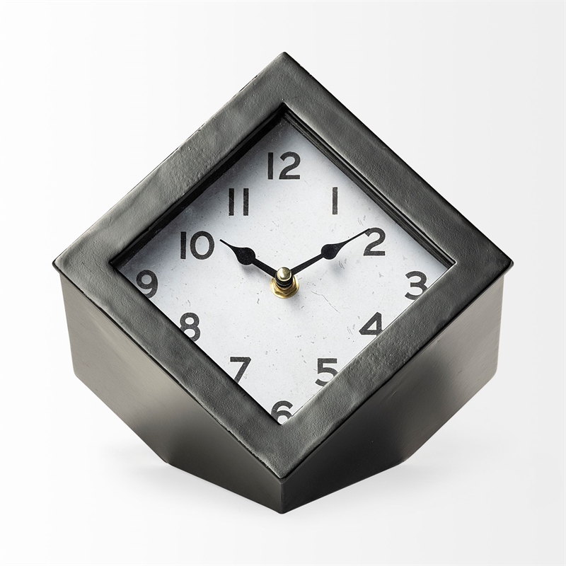 Pemberly Row Modern / Contemporary Black Metal Cube Table Clock