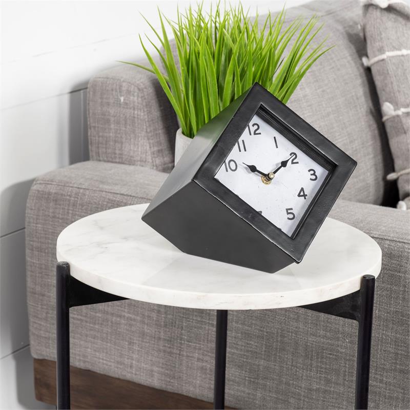Pemberly Row Modern / Contemporary Black Metal Cube Table Clock