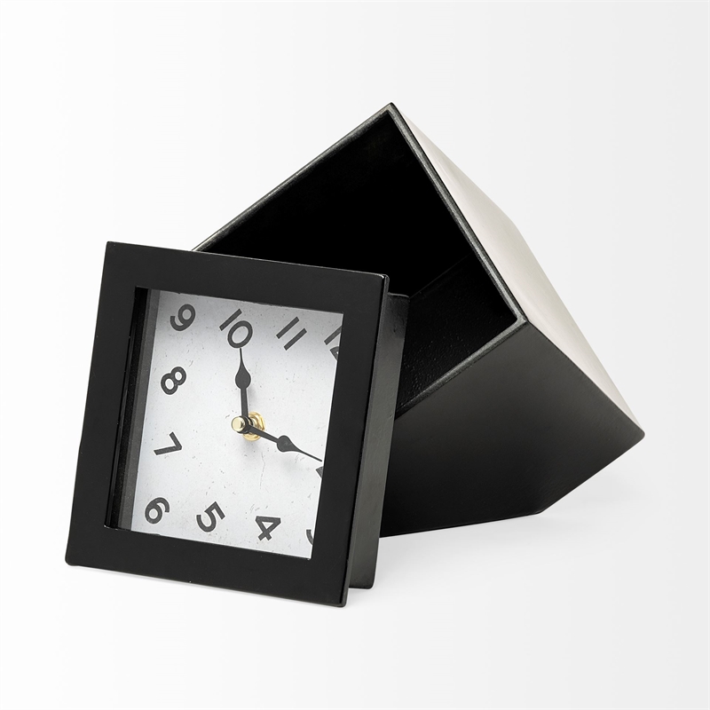 Pemberly Row Modern / Contemporary Black Metal Cube Table Clock