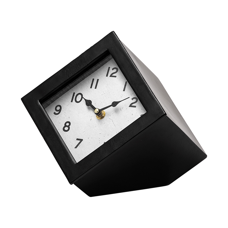 Pemberly Row Modern / Contemporary Black Metal Cube Table Clock