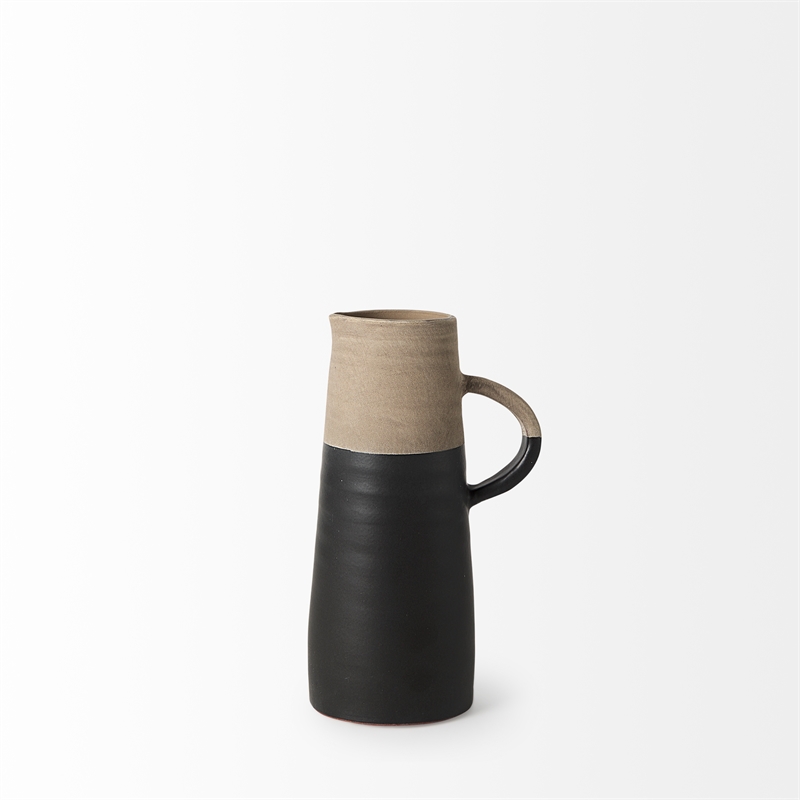 Pemberly Row Farmhouse Small Two-Toned Black/Natural Ceramic Jug