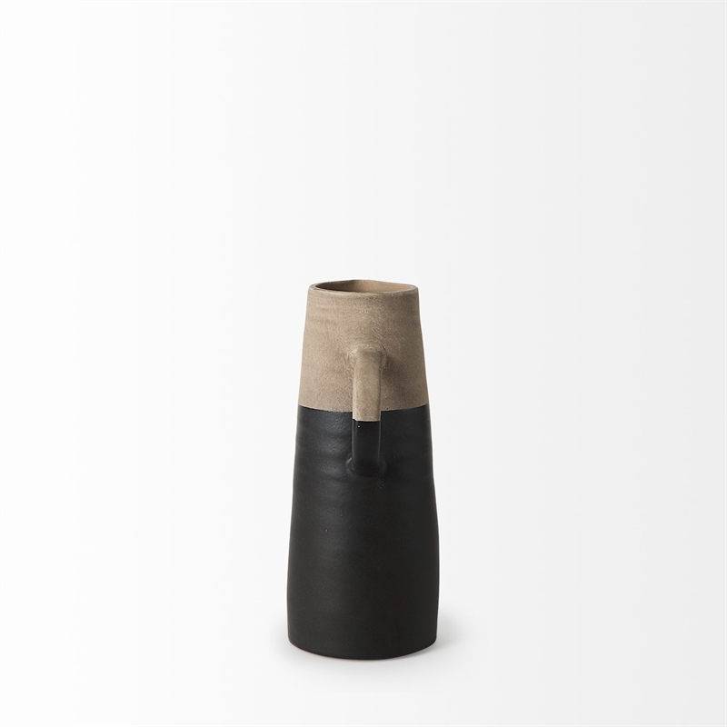 Pemberly Row Farmhouse Small Two-Toned Black/Natural Ceramic Jug