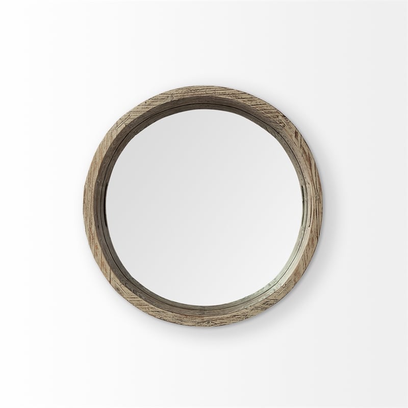 Pemberly Row Modern Farmhouse Small Brown Wood Mirrored Base Tray