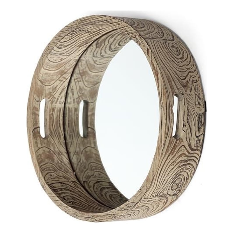 Pemberly Row Modern Farmhouse Small Brown Wood Mirrored Base Tray