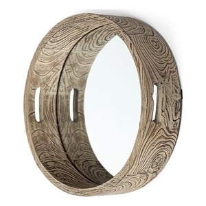 Pemberly Row Modern Farmhouse Small Brown Wood Mirrored Base Tray