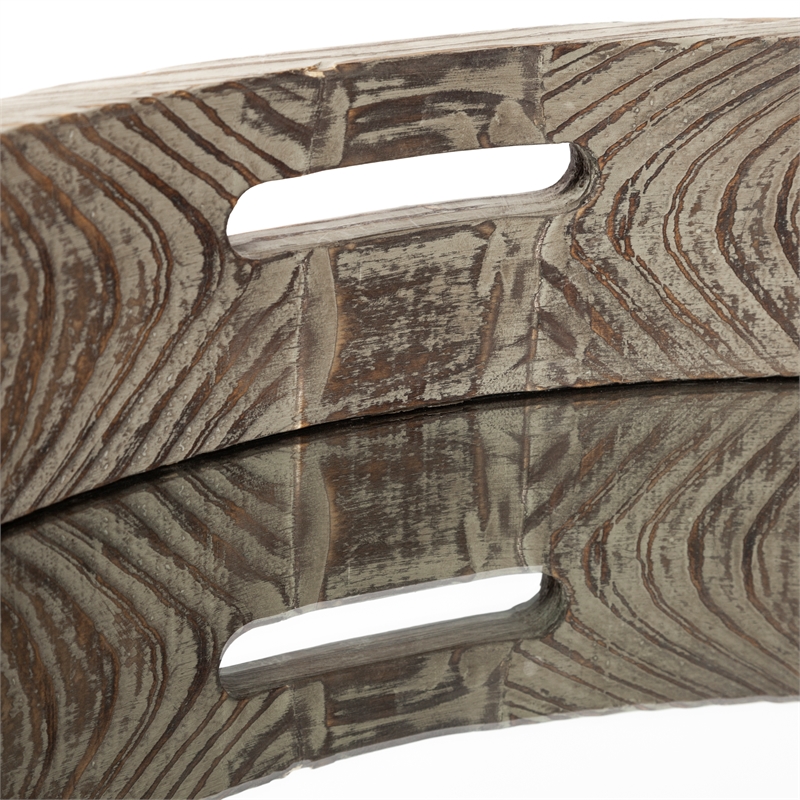 Pemberly Row Farmhouse Large Fir Brown Wood and Mirrored Base Tray