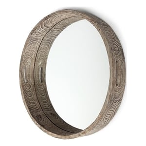 Pemberly Row Farmhouse Large Fir Brown Wood and Mirrored Base Tray