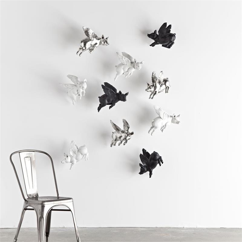 Pemberly Row Modern / Contemporary Set of 2 White Resin Flying Pigs