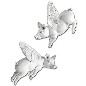 Pemberly Row Modern / Contemporary Set of 2 White Resin Flying Pigs