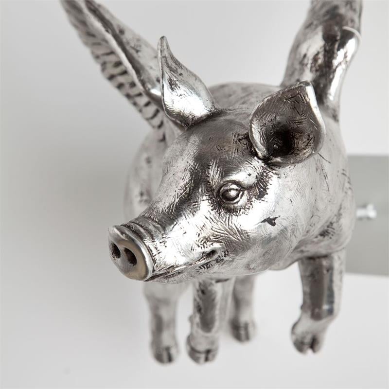 Pemberly Row Modern Farmhouse Set of 2 Silver Resin Flying Pigs