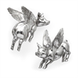 Pemberly Row Modern Farmhouse Set of 2 Silver Resin Flying Pigs