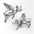 Pemberly Row Modern Farmhouse Set of 2 Silver Resin Flying Pigs