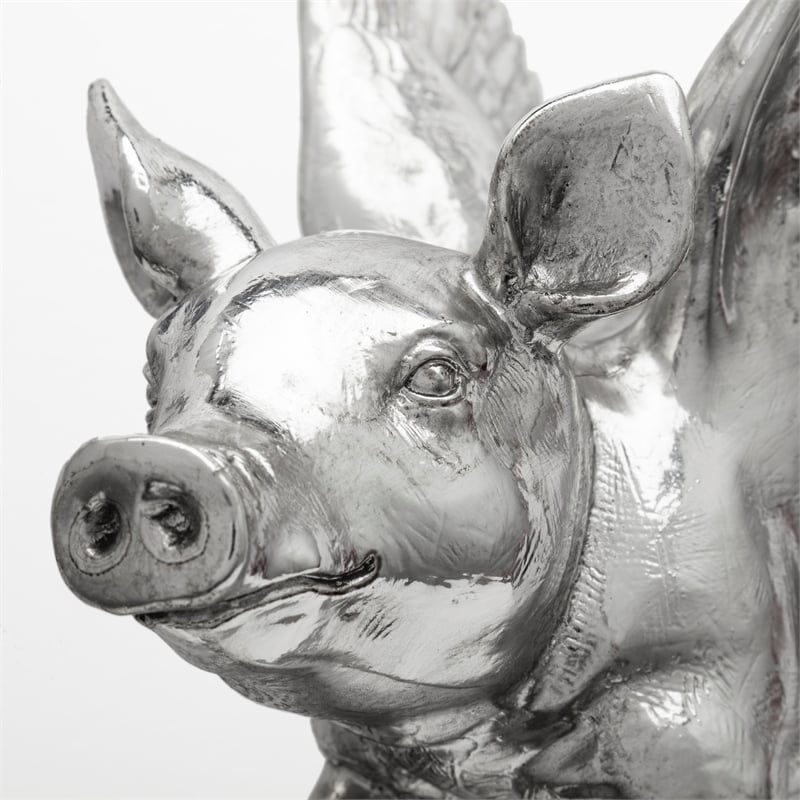 Pemberly Row Modern Farmhouse Set of 2 Silver Resin Flying Pigs