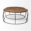 Pemberly Row Set of 2 Round Brown Wood Top Black Iron Base Nesting Coffee Tables