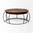 Pemberly Row Set of 2 Round Brown Wood Top Black Iron Base Nesting Coffee Tables