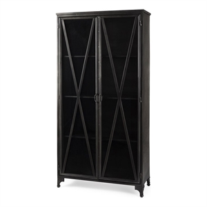 Pemberly Row 73.8&quot H Black Metal With Glass Door Display Cabinet