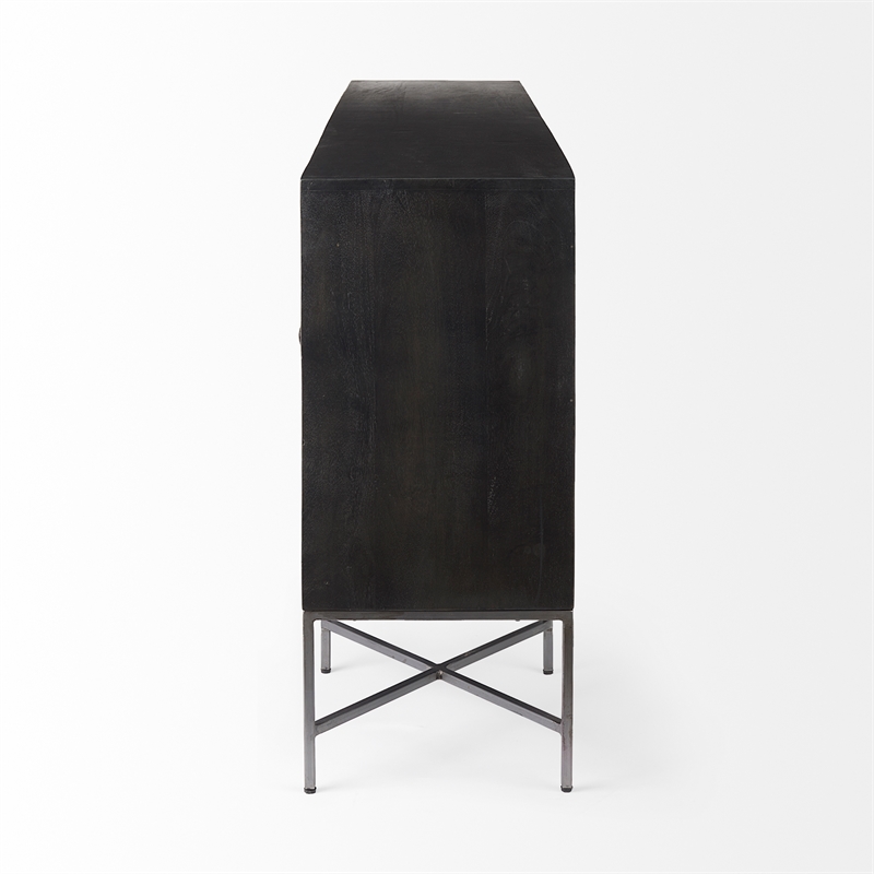 Pemberly Row Solid Wood 2 Drawer 4 Cabinet Sideboard in Brown