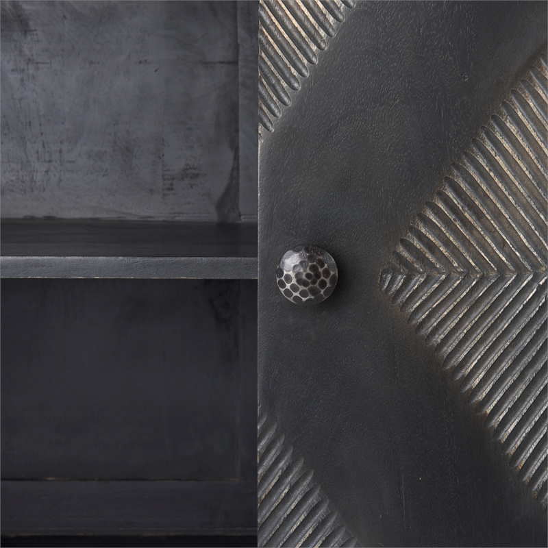 Pemberly Row Solid Wood 2 Drawer 4 Cabinet Sideboard in Brown