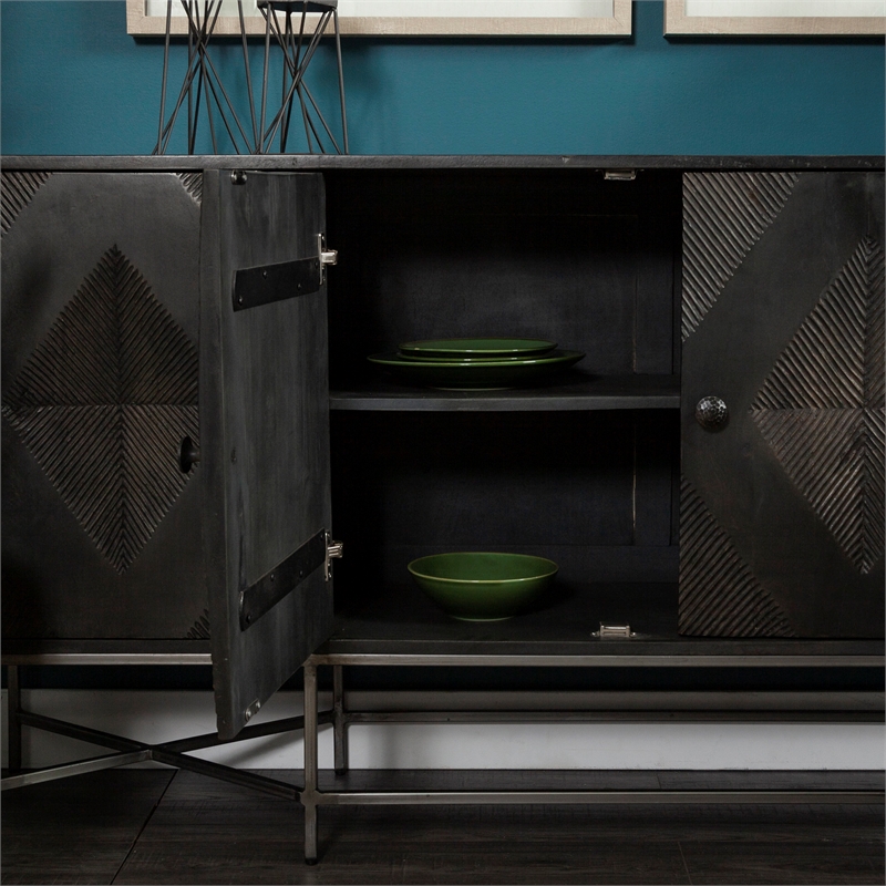 Pemberly Row Solid Wood 2 Drawer 4 Cabinet Sideboard in Brown