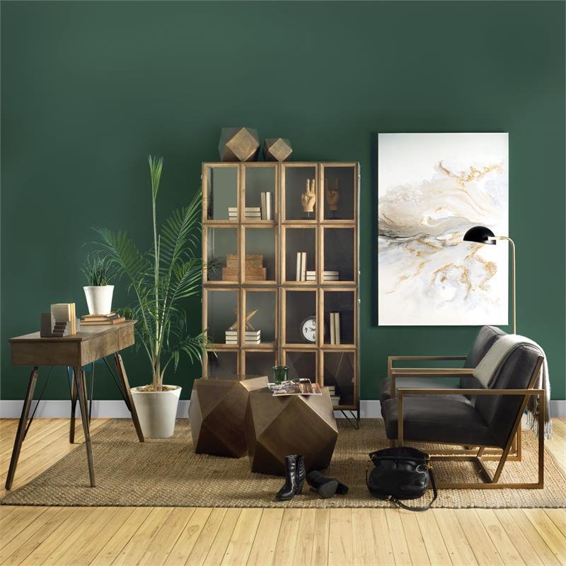 Pemberly Row Wood and Metal Glass Door Display Cabinet in Brown