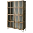 Pemberly Row Wood and Metal Glass Door Display Cabinet in Brown