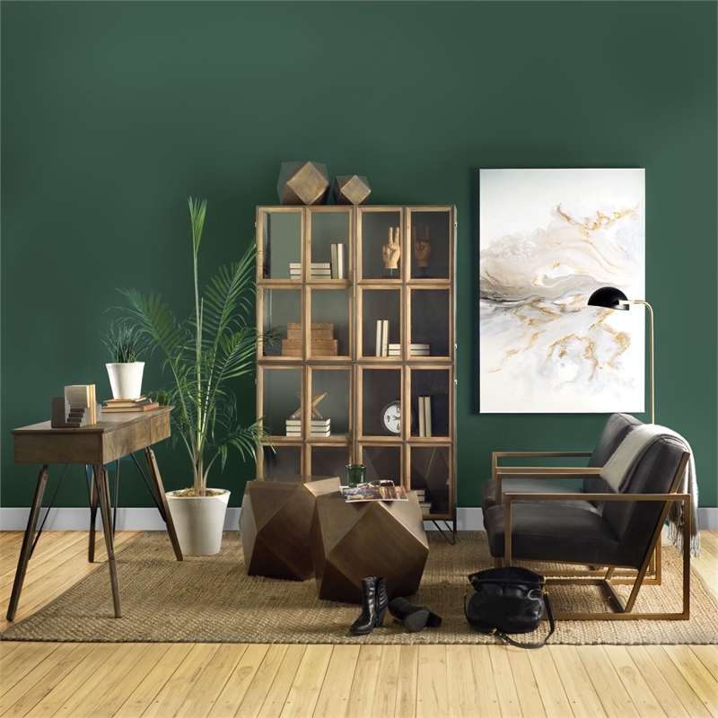 Pemberly Row Wood and Metal Glass Door Display Cabinet in Brown