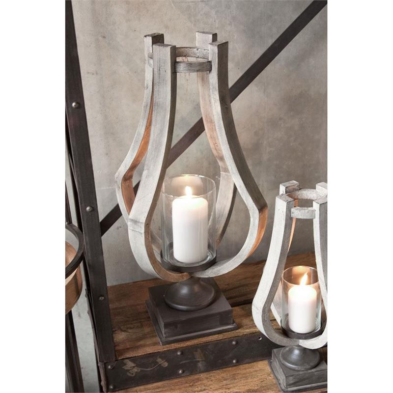 Pemberly Row Large Brown Rustic Wood/Metal Table Candle Holder