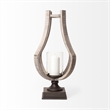 Pemberly Row Large Brown Rustic Wood/Metal Table Candle Holder