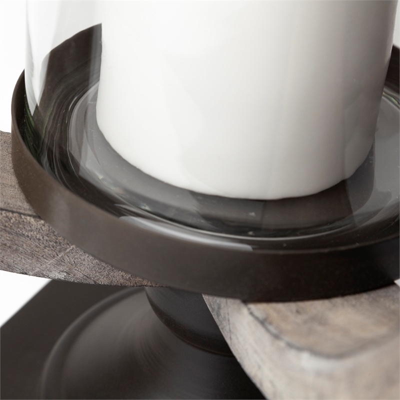 Pemberly Row Large Brown Rustic Wood/Metal Table Candle Holder