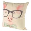 Pemberly Row 18x18 Pink Fabric Pig with Glasses Decorative Pillow Cover