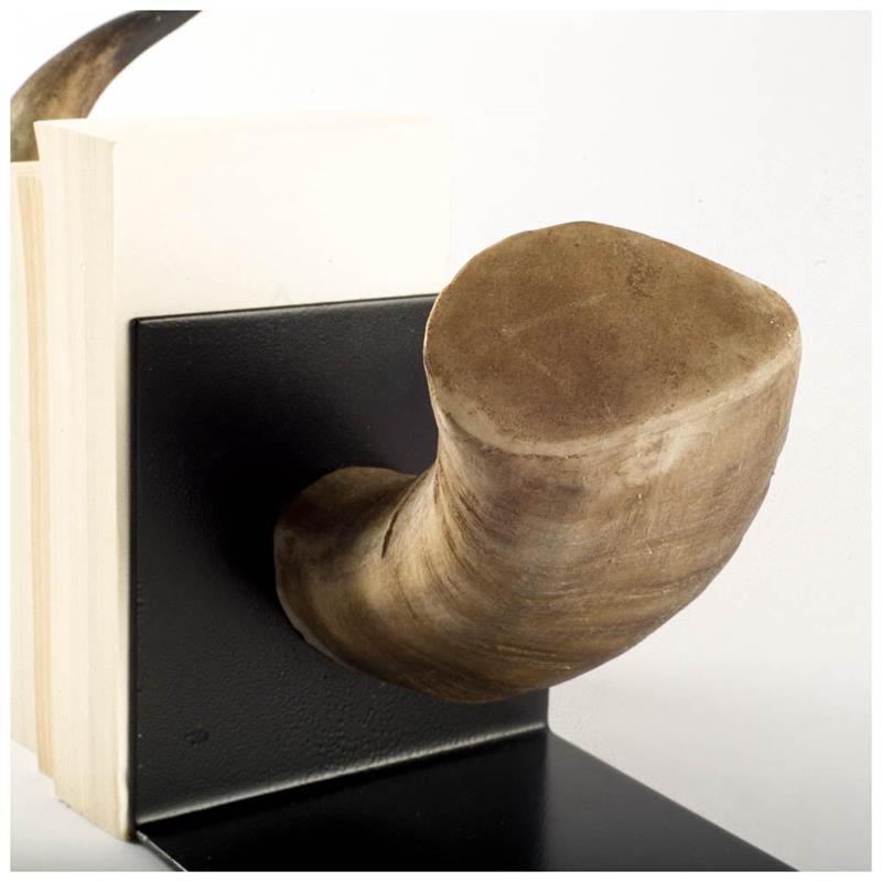 Pemberly Row Modern Farmhouse Brown Tones Resin Bull Horn Bookend