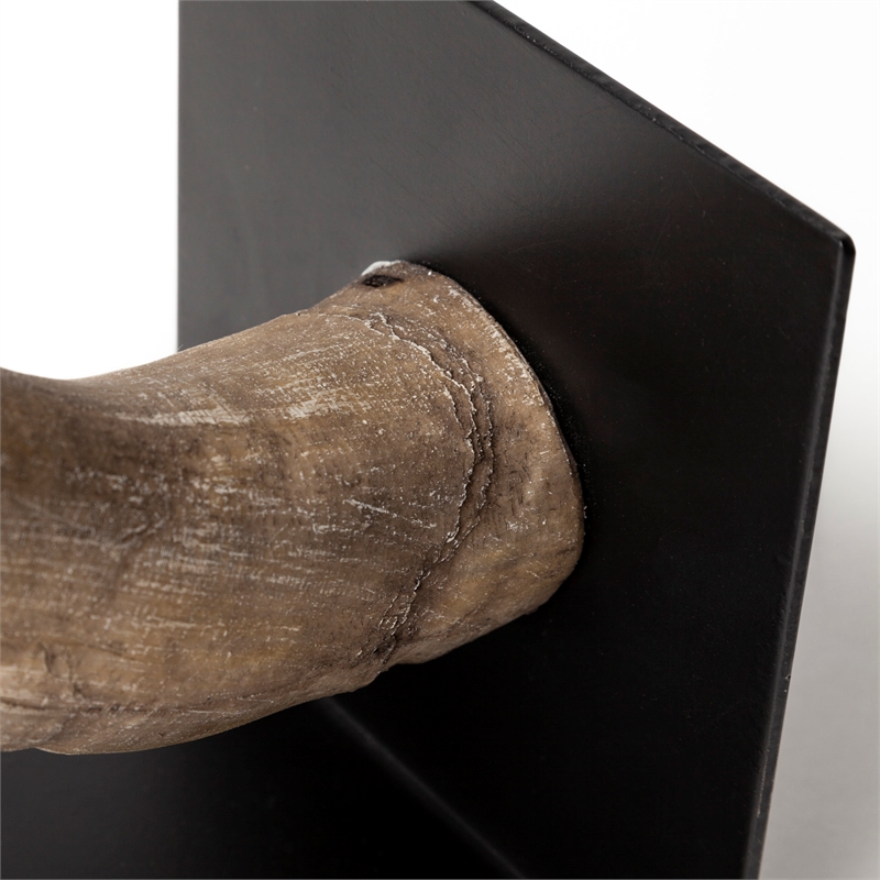 Pemberly Row Modern Farmhouse Brown Tones Resin Bull Horn Bookend