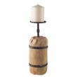 Pemberly Row Farmhouse Short Brown Wood Metal Strap Candle Holder