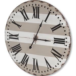 Pemberly Row 41.5&quot Round White and Tan Metal Oversize Farmhouse Wall Clock