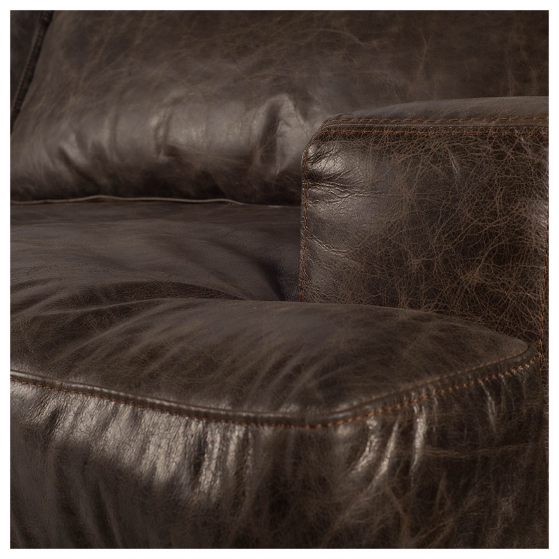 Pemberly Row Contemporary Brown Leather Body Wood/Iron Frame Club Chair