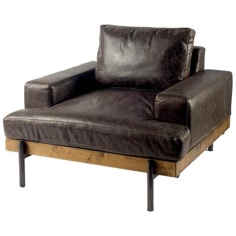 Pemberly Row Contemporary Brown Leather Body Wood/Iron Frame Club Chair